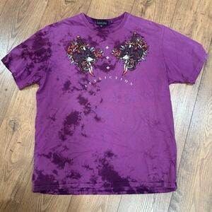 Affliction Shirt Men 2XL XXL Alley Clash Y2K  Embroidered Tie Dye Black Label